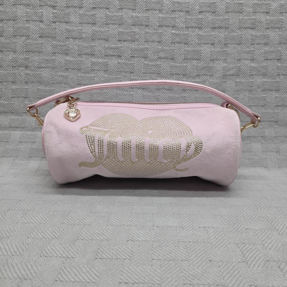 Juicy Couture Shoulder Bag Womens Mini Pink Velour Studded Chain Strap Gold